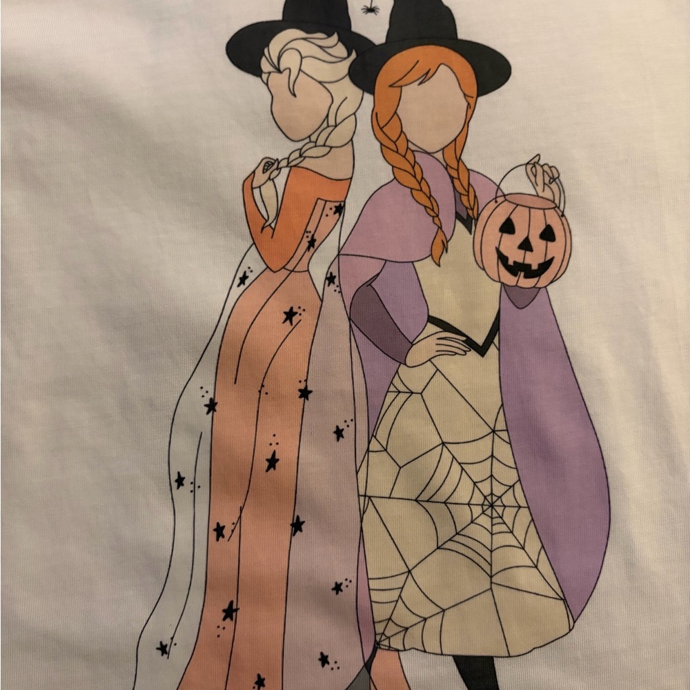 Sweet P Baby Co. Girls 5/6 Halloween Anna Elsa Frozen Princess Tee T Shirt Grey - Picture 2 of 6